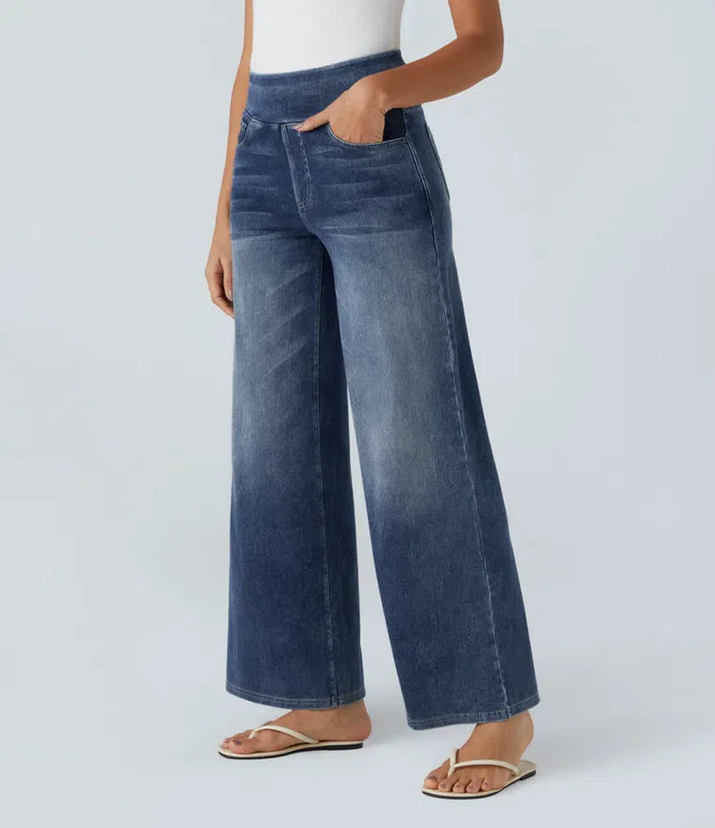 Vanelle | Hoge Taille Jeans Met Wijde Pijpen Voor Dames – Comfortabele Stretchdenim, Casual En Stijlvol