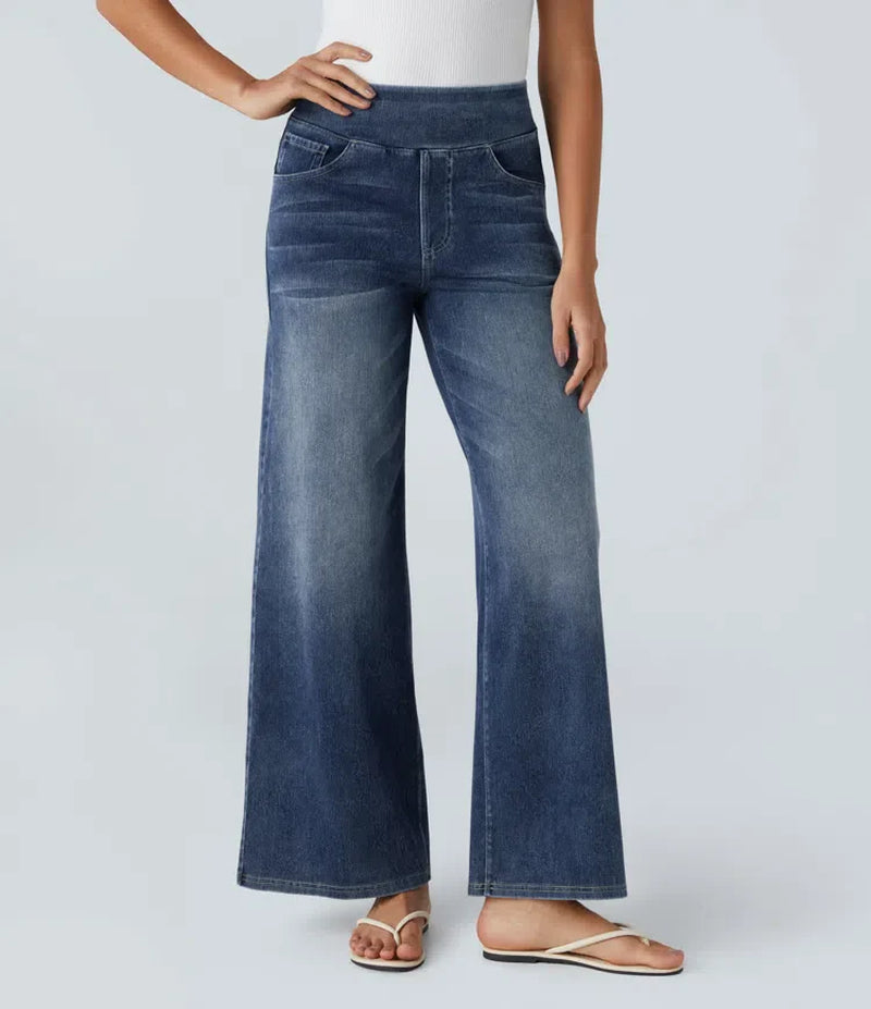 Vanelle | Hoge Taille Jeans Met Wijde Pijpen Voor Dames – Comfortabele Stretchdenim, Casual En Stijlvol
