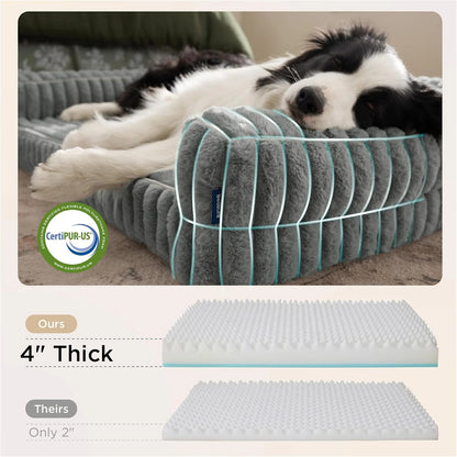 Orthopedic Dog Beds for Extra Large Dogs, Waterproof Memory Foam XL Pet Bed with Sides, Non-Slip and Egg-Crate Foam Big Dog Couch Sofa with Washable Removable Corduroy Cover, Grey