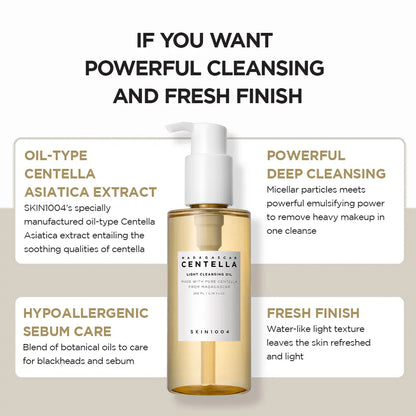[SKIN1004 ] Centella Light Cleansing Oil 6.76 fl.oz, 200ml, Pure and Light Oil with Fresh Cleansing Effect, Makeup Remover Calming Hypoallergenic