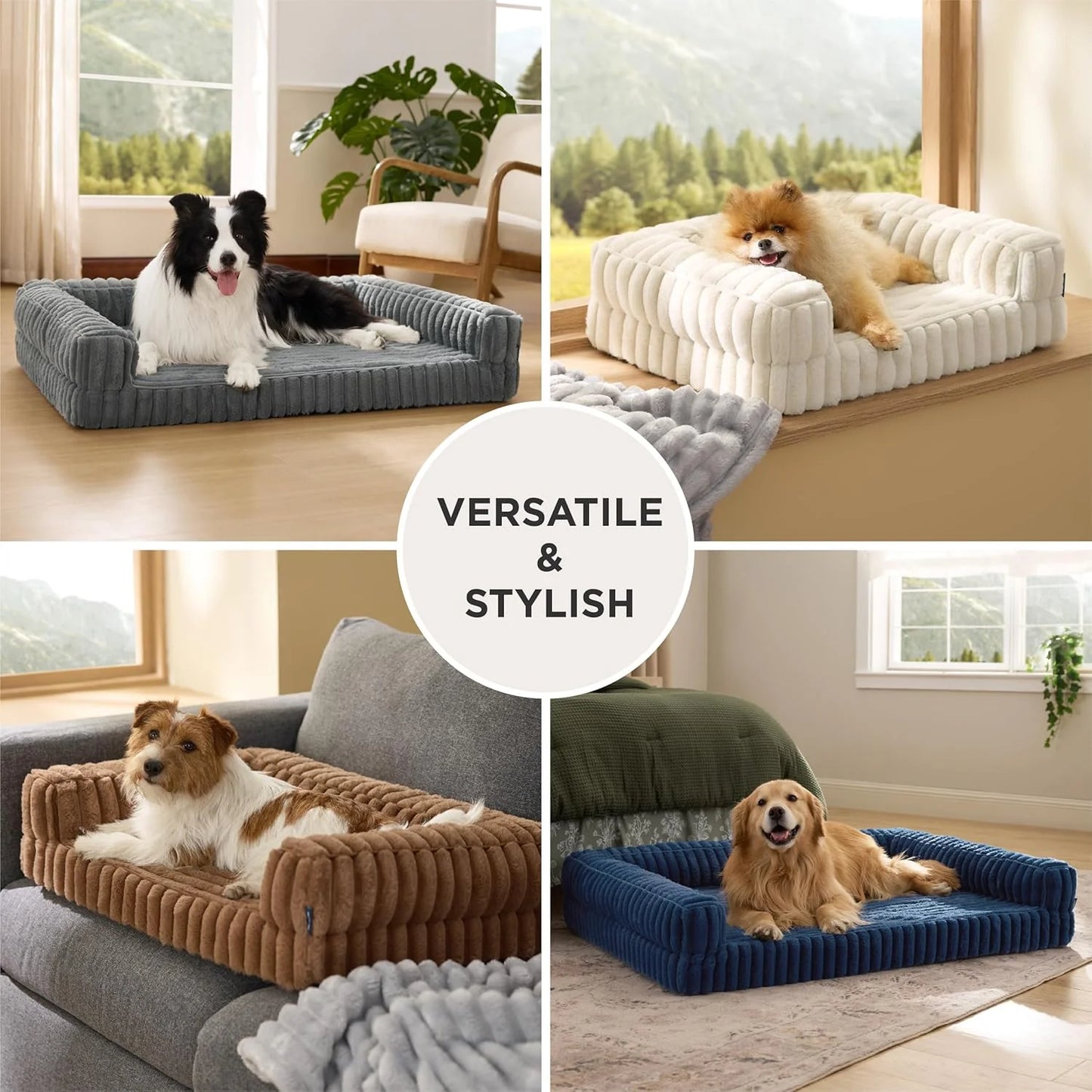 Orthopedic Dog Beds for Extra Large Dogs, Waterproof Memory Foam XL Pet Bed with Sides, Non-Slip and Egg-Crate Foam Big Dog Couch Sofa with Washable Removable Corduroy Cover, Grey